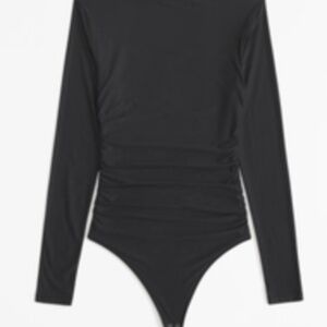 Abercrombie Soft Matte Long-Sleeve Ruched Bodysuit Tags Attached Black Medium